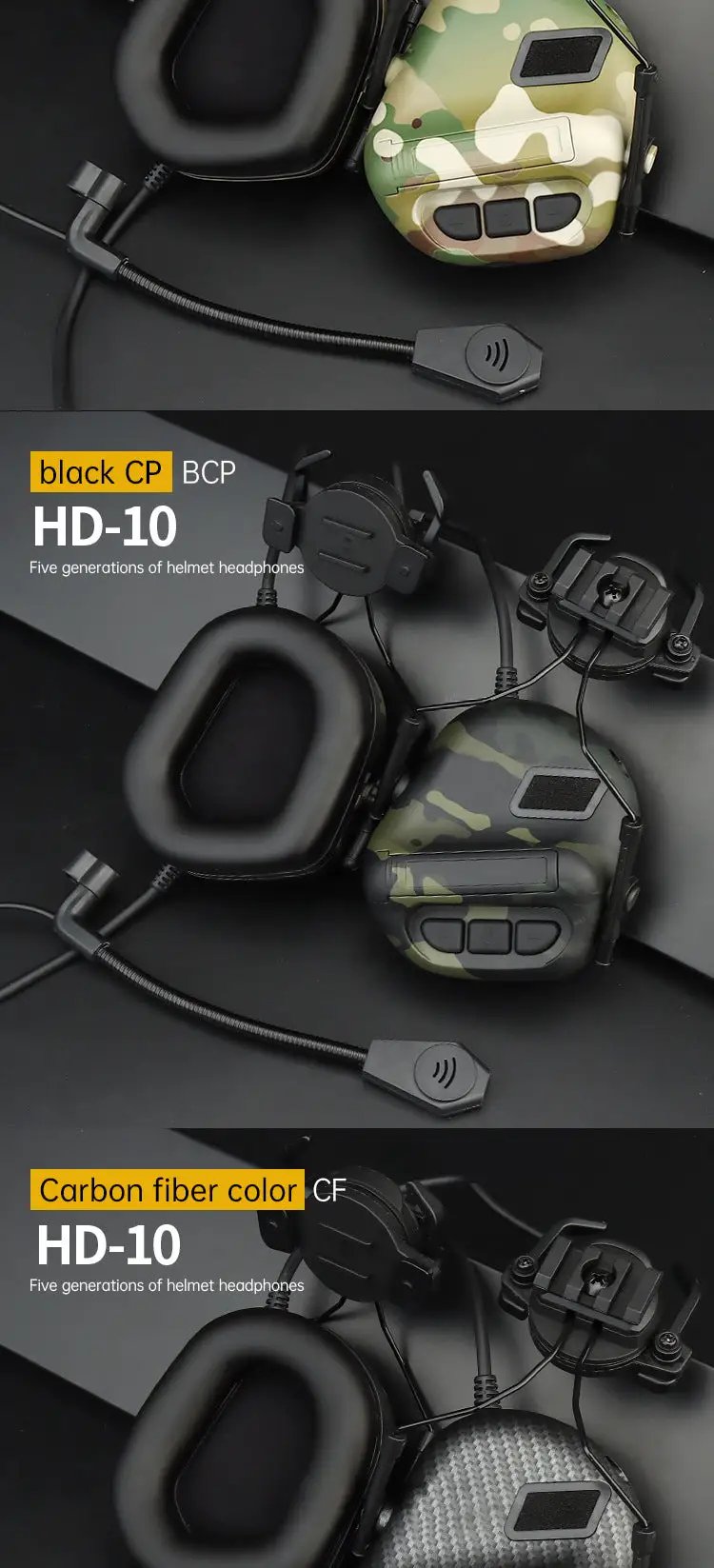 eprolo HD-10 Tactical Mobile Phone Headset with camouflage and carbon fiber color options