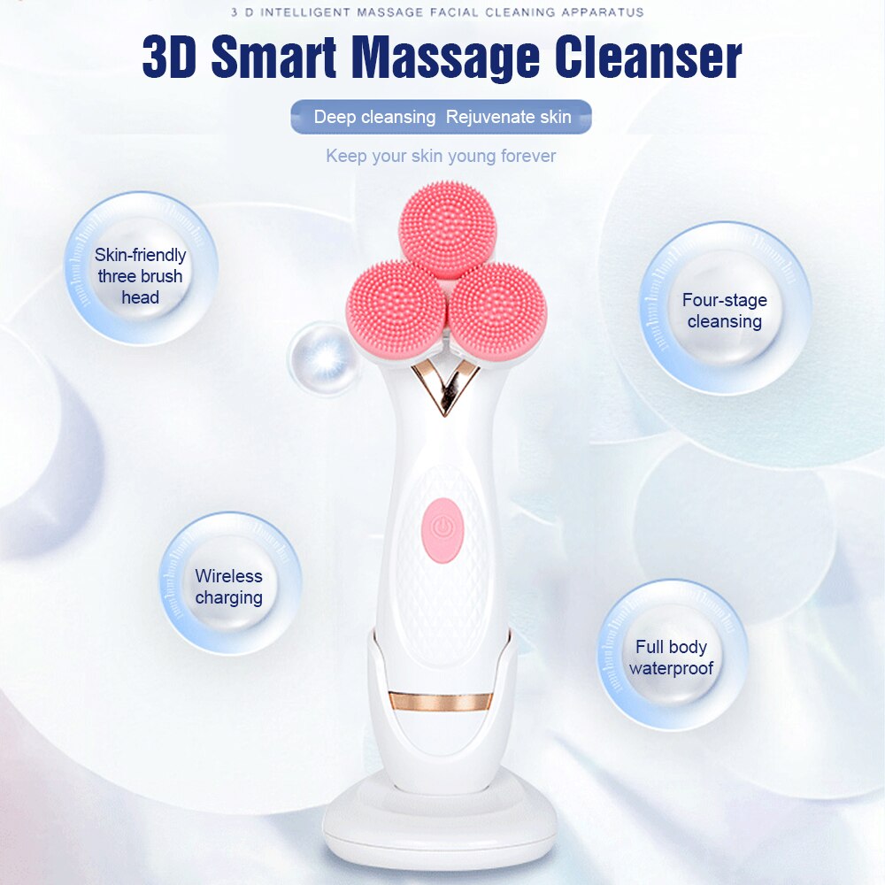 3 Heads Sonic Facial Cleansing Brush Silicone Face Wash Brush Blackhead Removal Acne Pore Cleanser Deep Facial Cleansing Machine