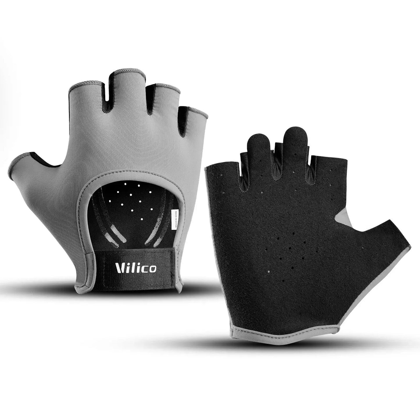 Fitness yoga gloves, pair of half-finger gloves in gray and black, Vilico, anti-slip wear-resistant
