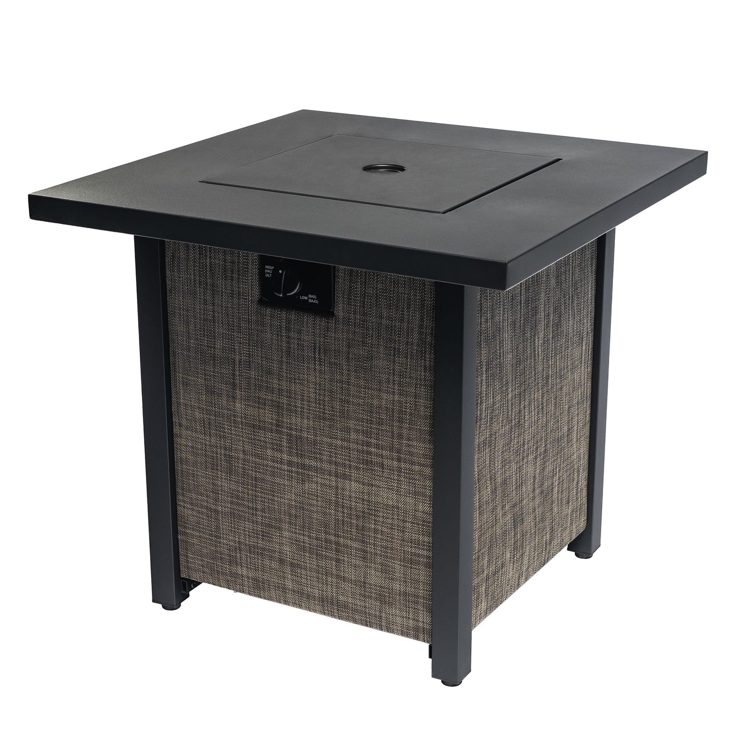 40000BTU Square Propane Fire Pit Table Steel Tabletop with Textile Side Panel Steel Lid and Rocks