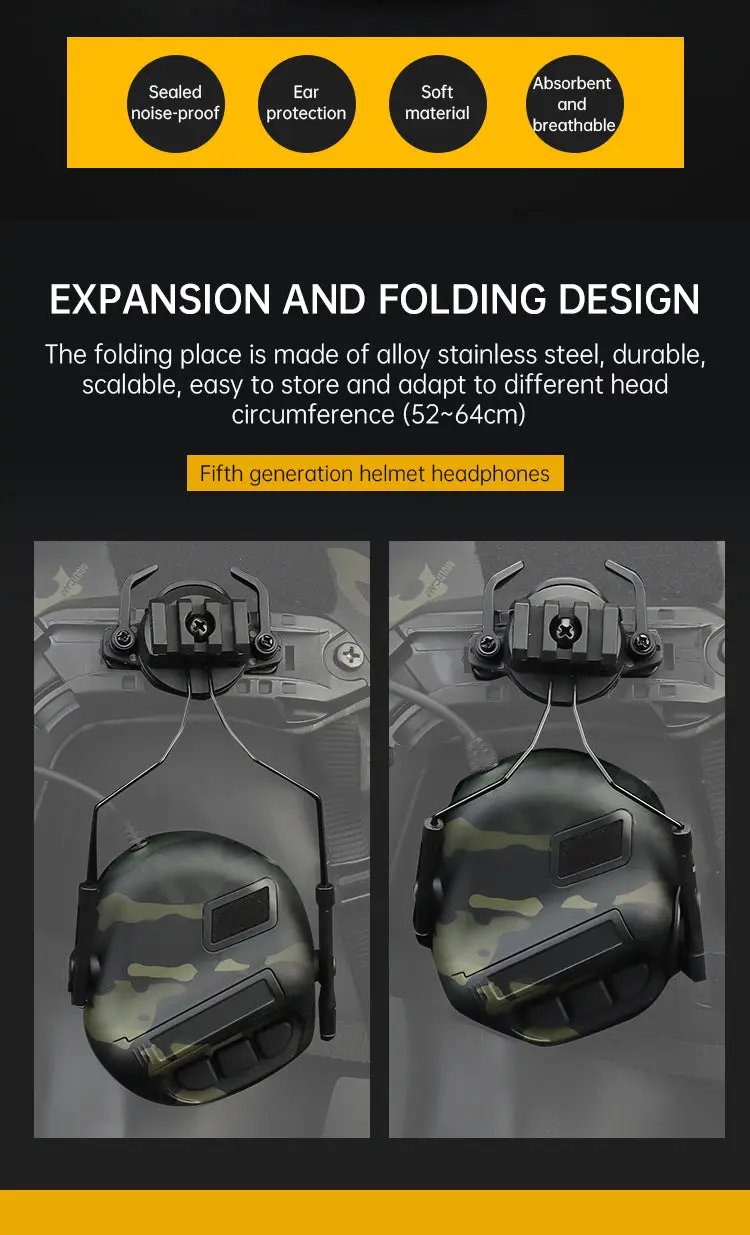 eprolo Tactical Mobile Phone Headset with camouflage helmet mount, expansion and folding design