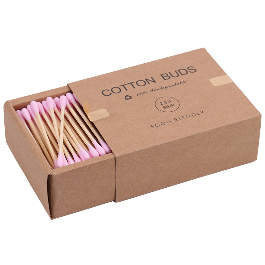 200PCS/Box Double Head Cotton Swab Bamboo Sticks Cotton Swab Disposable Buds Cotton For Beauty Makeup Nose Ears Cleaning