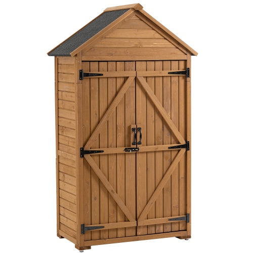 Outdoor Storage Cabinet, Garden Wood Tool Shed, Outside Wooden Shed Closet With Shelves And Latch For Yard 39.56x 22.04x 68.89