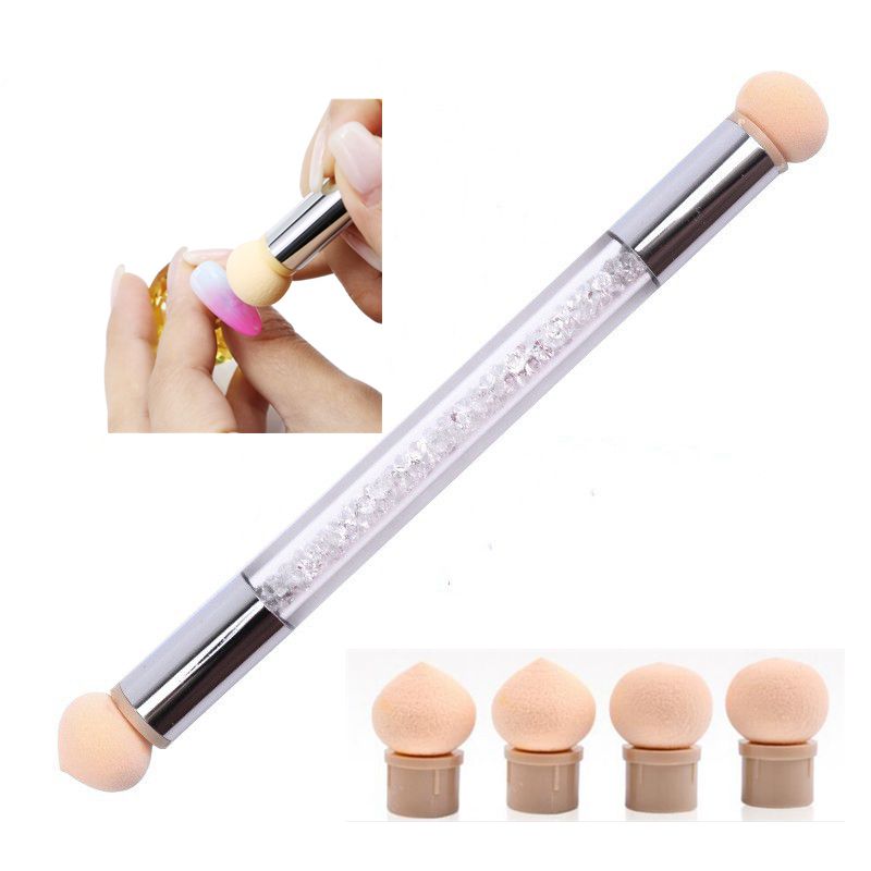 1x Nail Art Gradient Brush Pen Painting Drawing Pen With 4 Replace Sponge Heads Double End Rhinestone Handle Manicure Tool NB14#