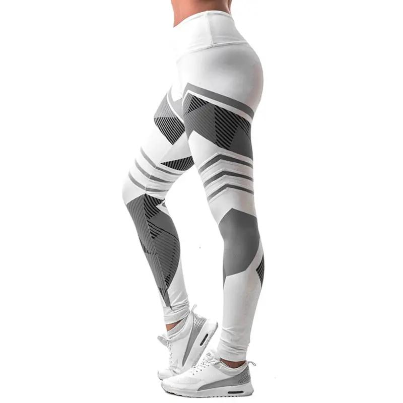 Yoga leggings by eprolo, geometric print, white/gray, plus-size women's sport tights