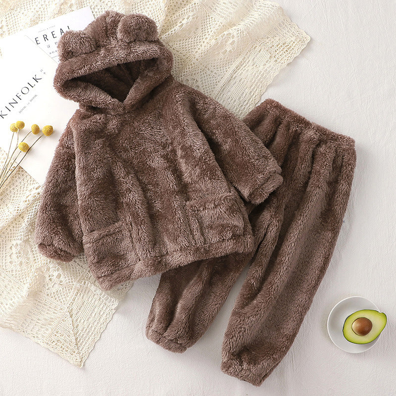 Children's Pajamas New Autumn Winter Bear Home Wear Set for Toddlers, Cute Outerwear Warm Clothing, High-End Kids Robe