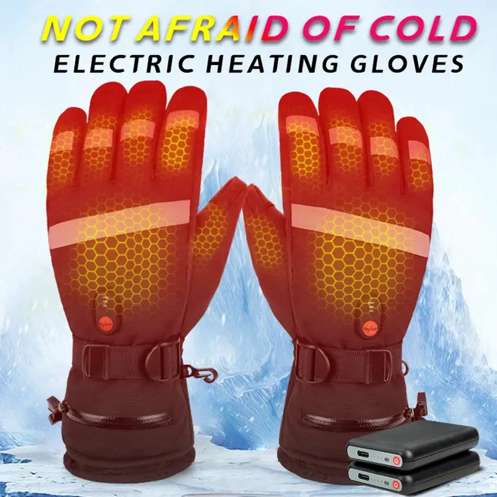 Heated gloves by eprolo with touchscreen, five-finger heating for skiing, red/orange insulated gloves with battery packs