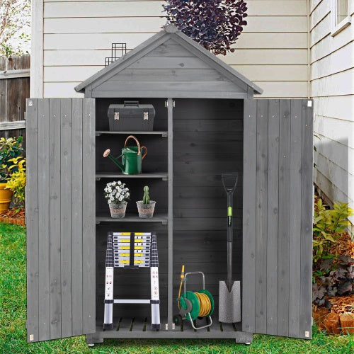 Outdoor Storage Cabinet, Garden Wood Tool Shed, Outside Wooden Shed Closet With Shelves And Latch For Yard 39.56x 22.04x 68.89