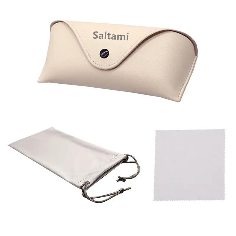 Glasses case Saltami beige with matching drawstring pouch and cleaning cloth (3-piece set)