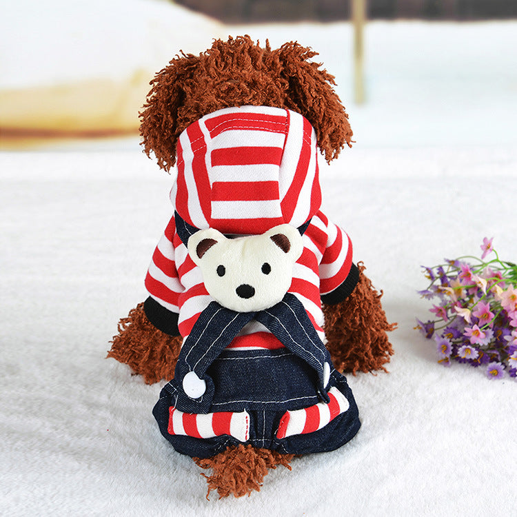 Striped Denim Suspenders for Dogs - Pet Clothing