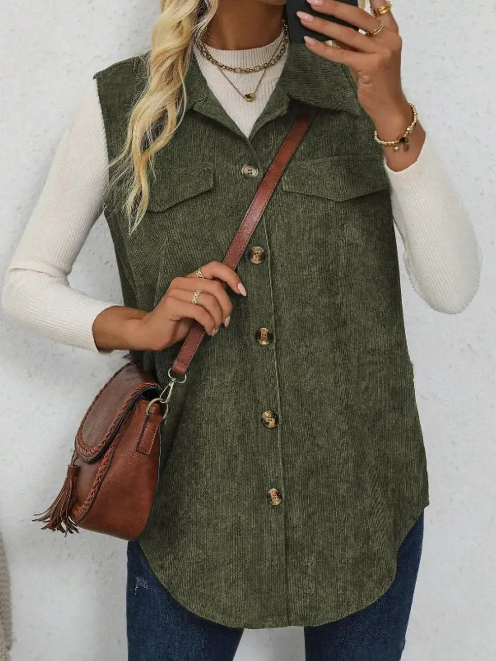 Women's corduroy lapel sleeveless vest shirt jacket by eprolo