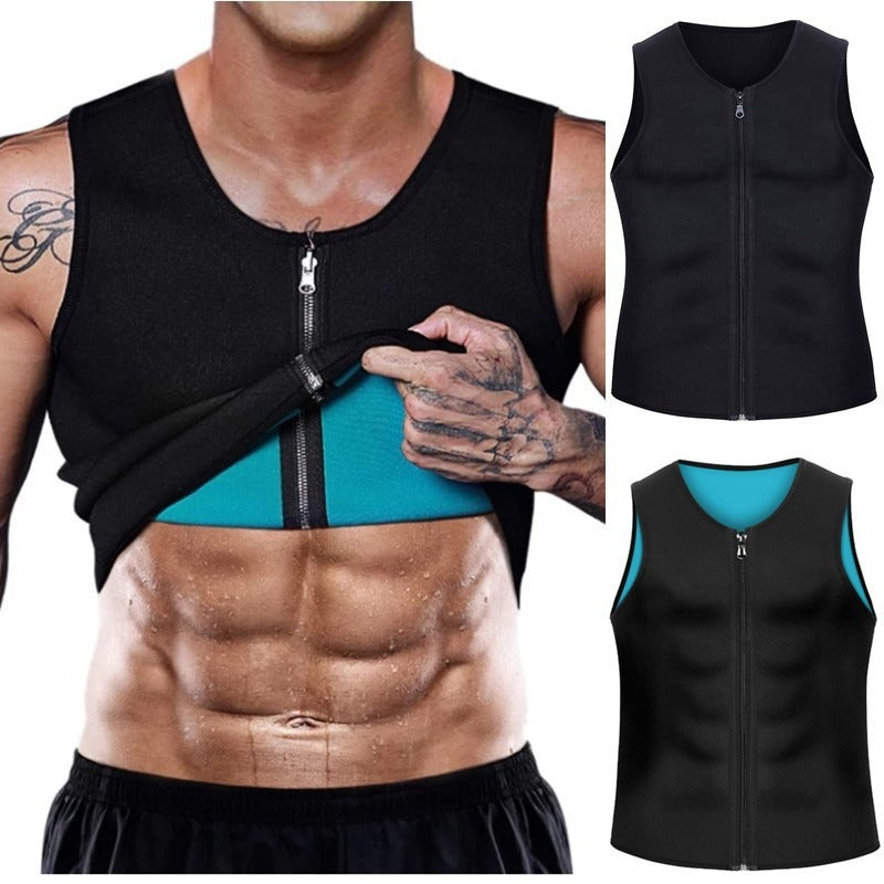 Men's sports shapewear, zipper vest, sweatshirt, chloroprene rubber sweatshirt, fitness corset.