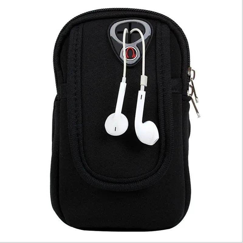 Sport Arm Running Bag by eprolo, waterproof black nylon pouch for phone with earbud passthrough