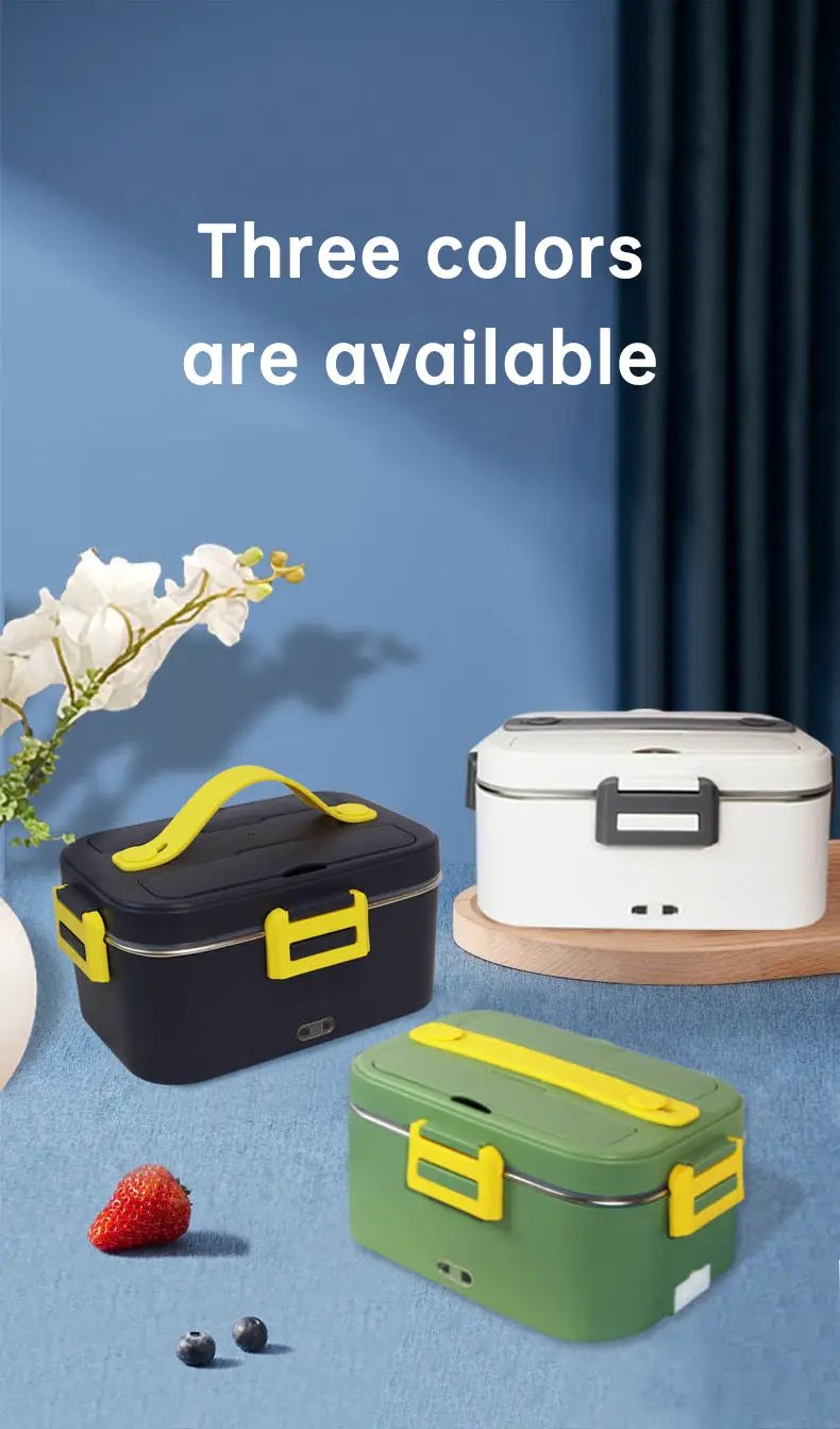 eprolo portable heated lunch box set in black-yellow, white-gray, and green-yellow (3 pieces)