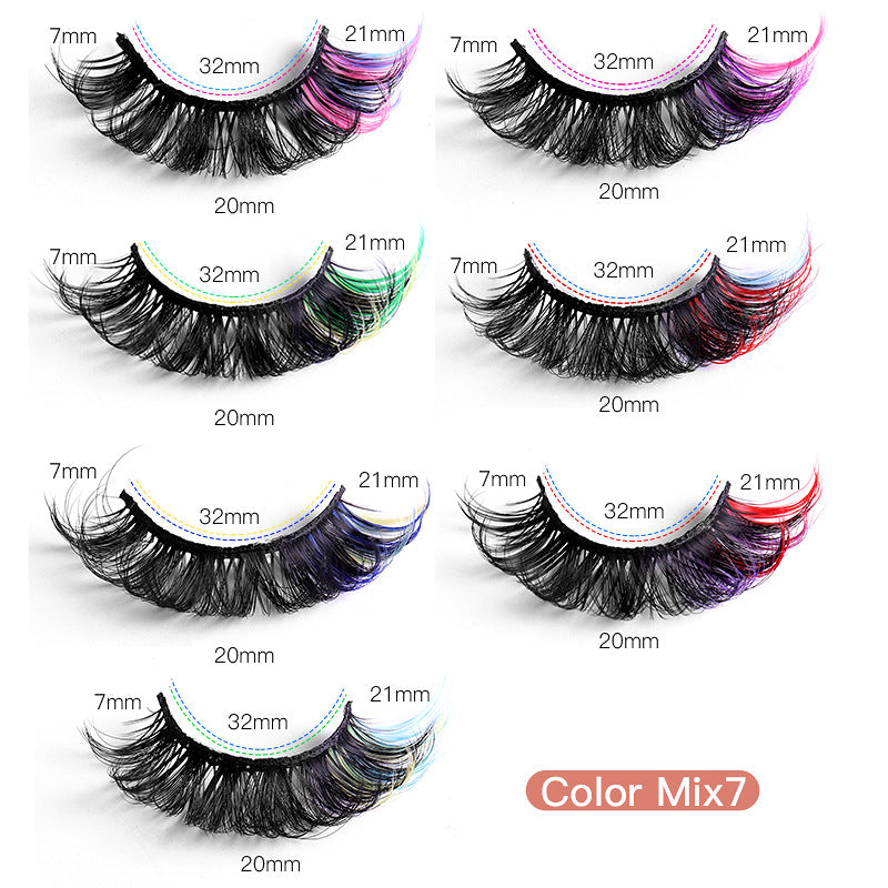 7 Pairs Of Colorful Fried Eyelashes Multi-Layer Thick Cross Mink Hair Imitation D Color Mix 7