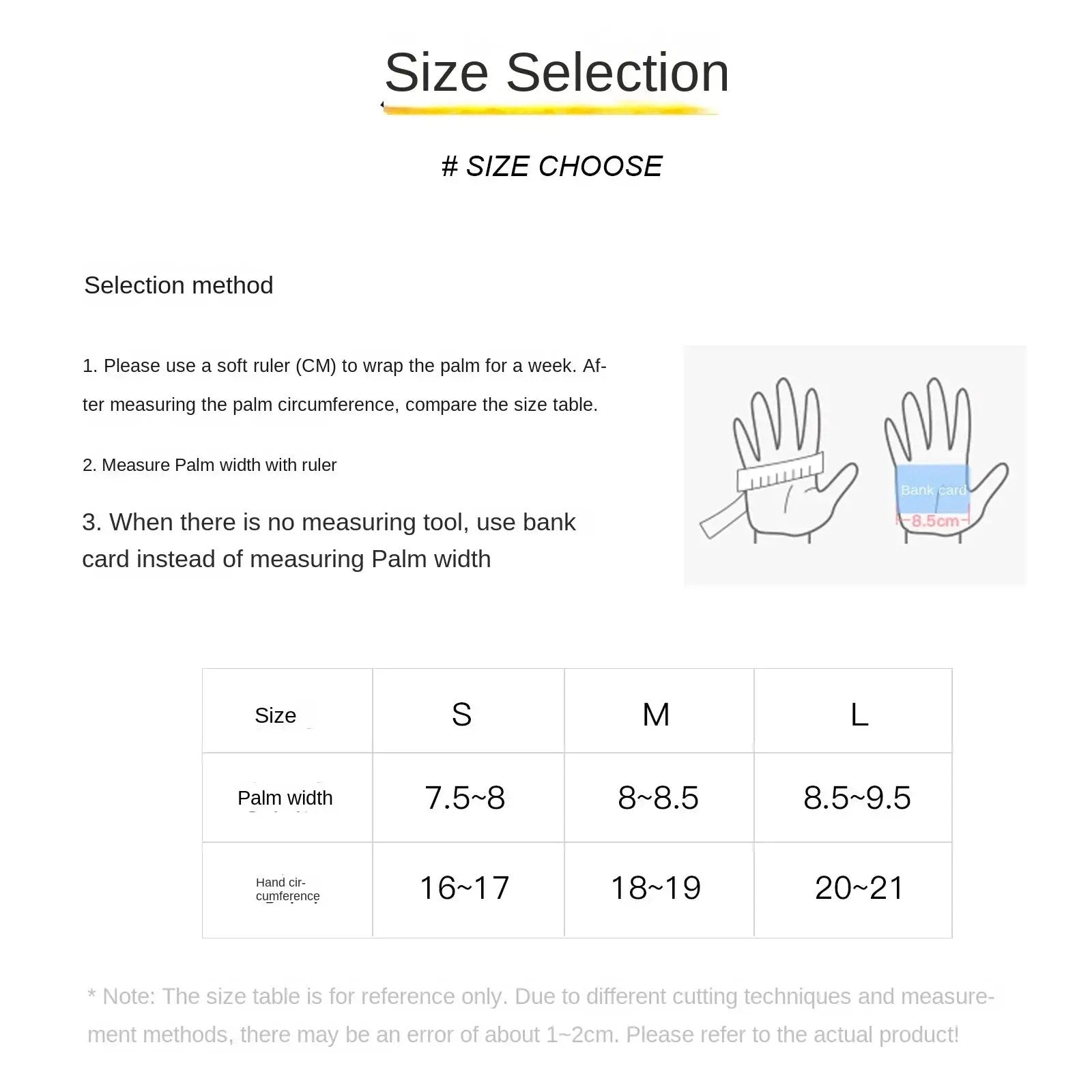 eprolo fitness yoga gloves with half-finger design, anti-slip and wear-resistant; size chart shows S, M, L