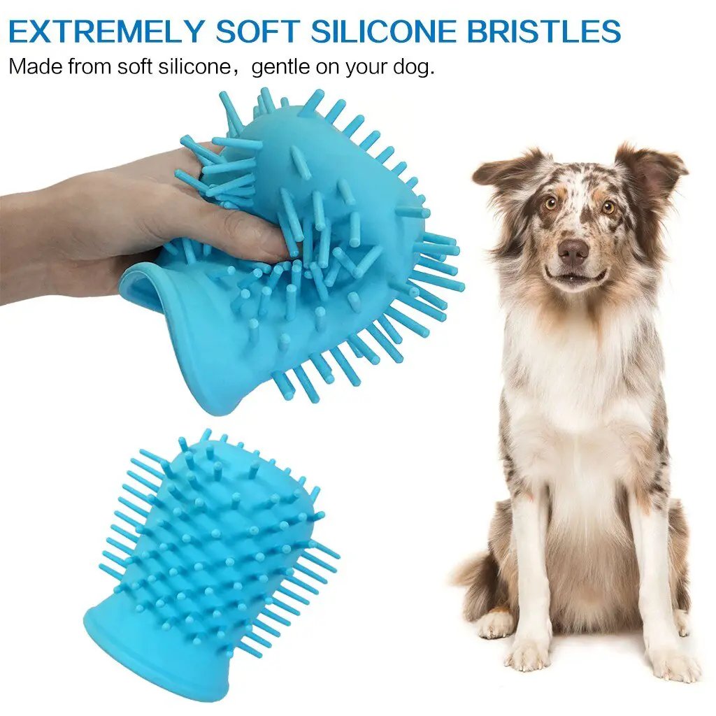 eprolo dog paw cleaner cup, blue silicone brush with soft bristles for cleaning paws