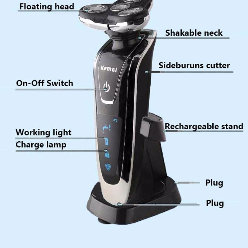Kemei Rechargeable Men's Electric Shaver 4 In 1 Shaving Machine Set Hair Nose Trimmer Toothbrush