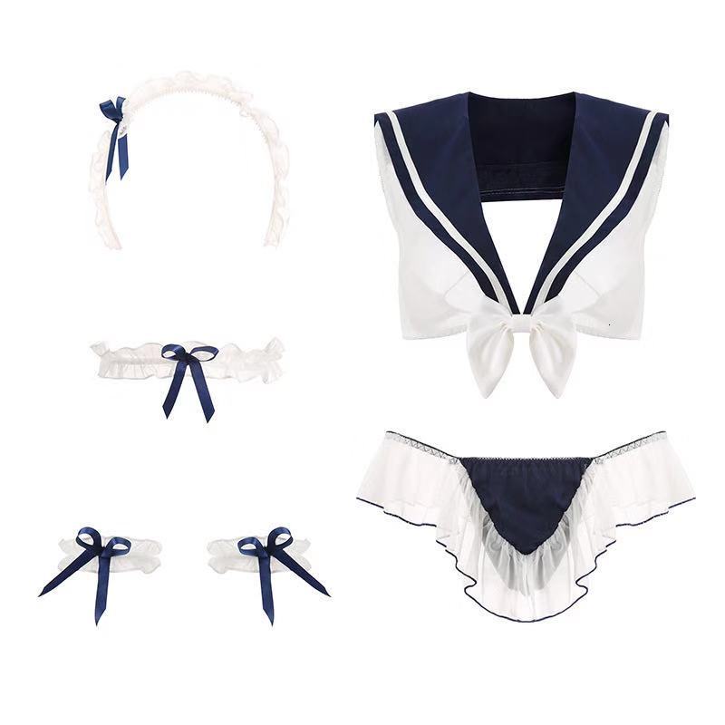 JK Uniform Sexy Lingerie Erotic See Through Cosplay Costumes Kawaii Lace Top Panties for Women Sailor School Girl Outfit