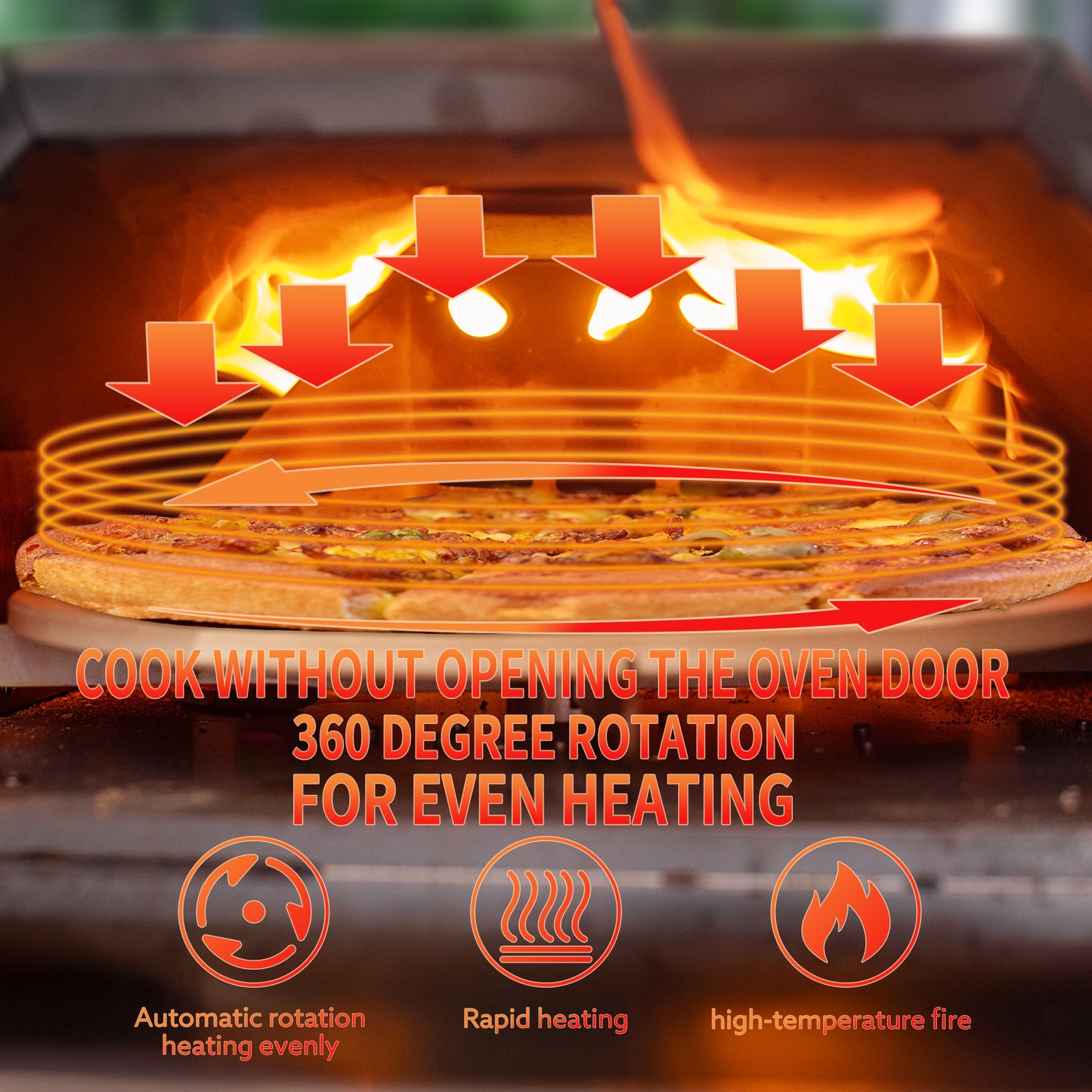 Stainless Steel Pizza Oven Outdoor 12" Automatic Rotatable Pizza Ovens Portable Wood Fired Pizza Oven Pizza Maker with Timer