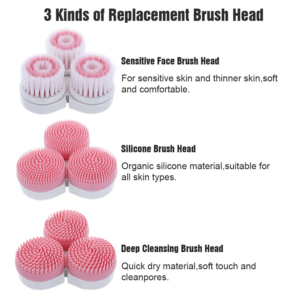 3 Heads Sonic Facial Cleansing Brush Silicone Face Wash Brush Blackhead Removal Acne Pore Cleanser Deep Facial Cleansing Machine