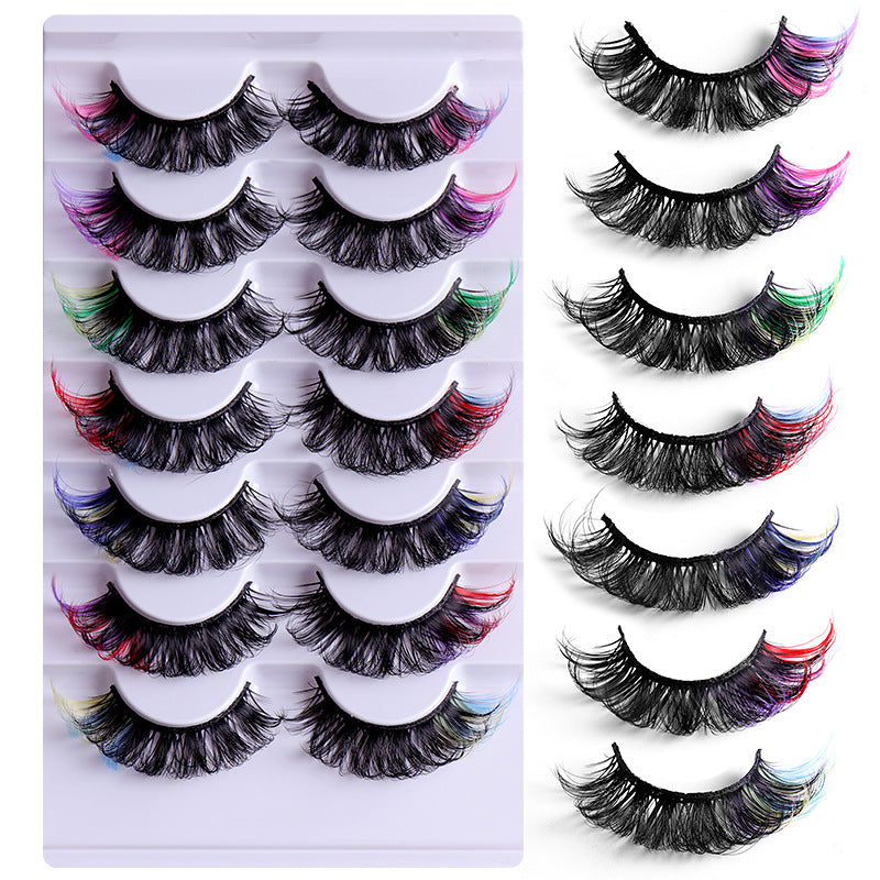 7 Pairs Of Colorful Fried Eyelashes Multi-Layer Thick Cross Mink Hair Imitation D Color Mix 7