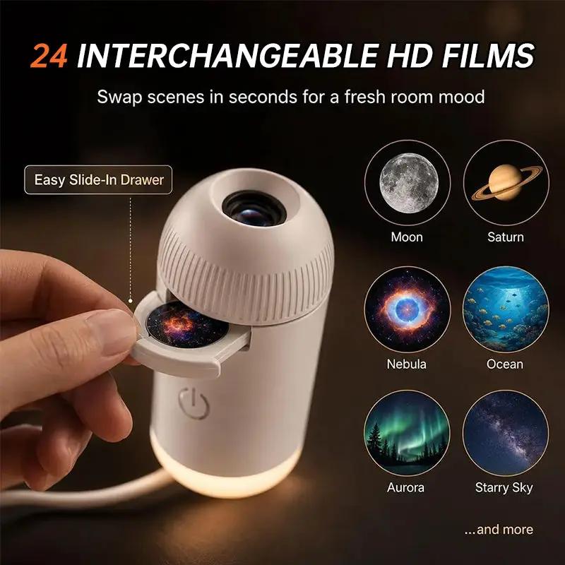 eprolo 5D Holographic Galaxy and Ocean Projector, white night light with 24 interchangeable HD films