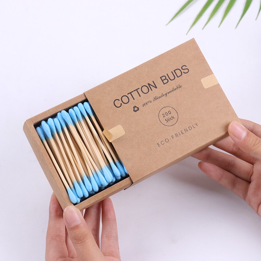 200PCS/Box Double Head Cotton Swab Bamboo Sticks Cotton Swab Disposable Buds Cotton For Beauty Makeup Nose Ears Cleaning