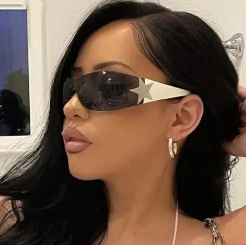 eprolo retro rimless sunglasses, white arms with black lenses and star accent