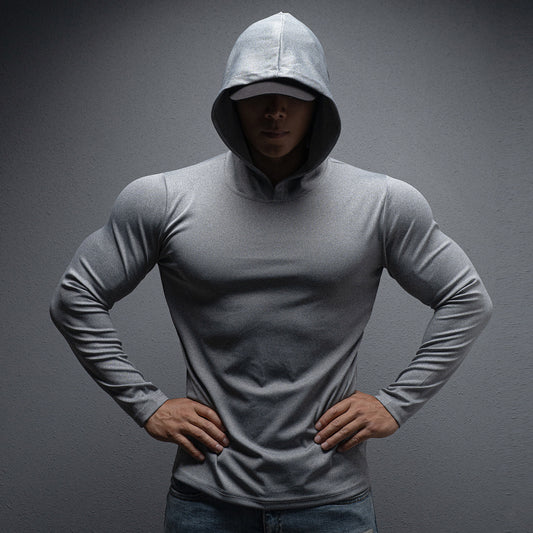 Spring and Autumn New Men's Sport Casual Running Workout Gym Training Solid Color Lightweight Hooded Long Sleeve Sweatshirt