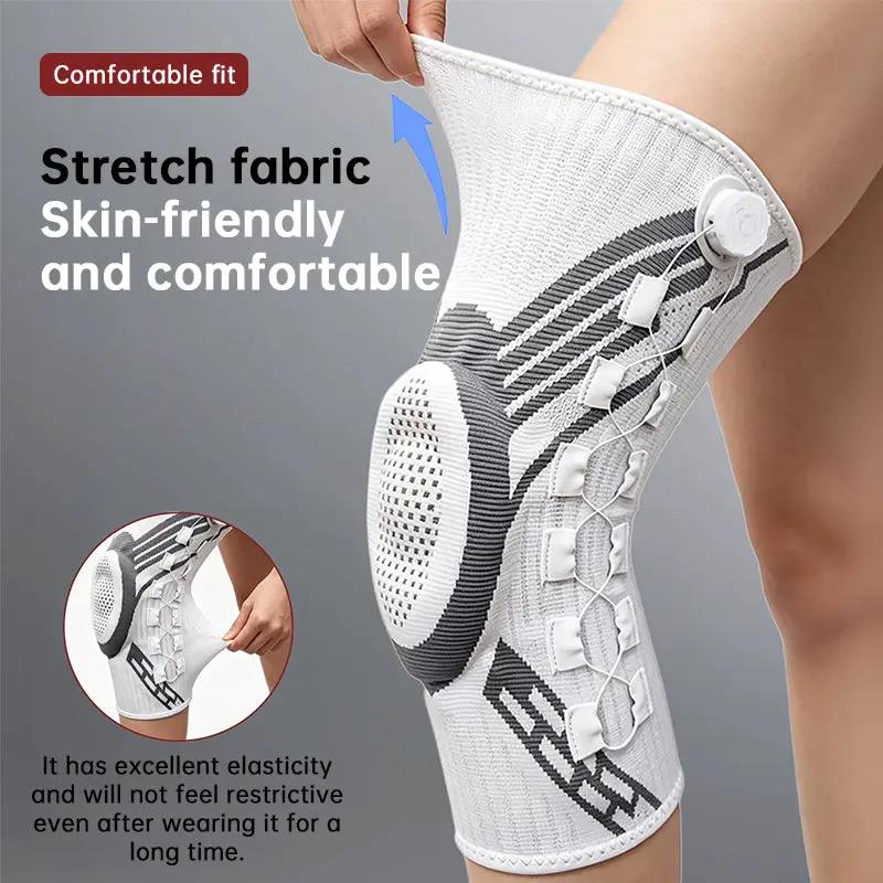 eprolo Adjustable Knob Knee Brace with Spring Support, white stretch fabric knee pad with non-slip compression