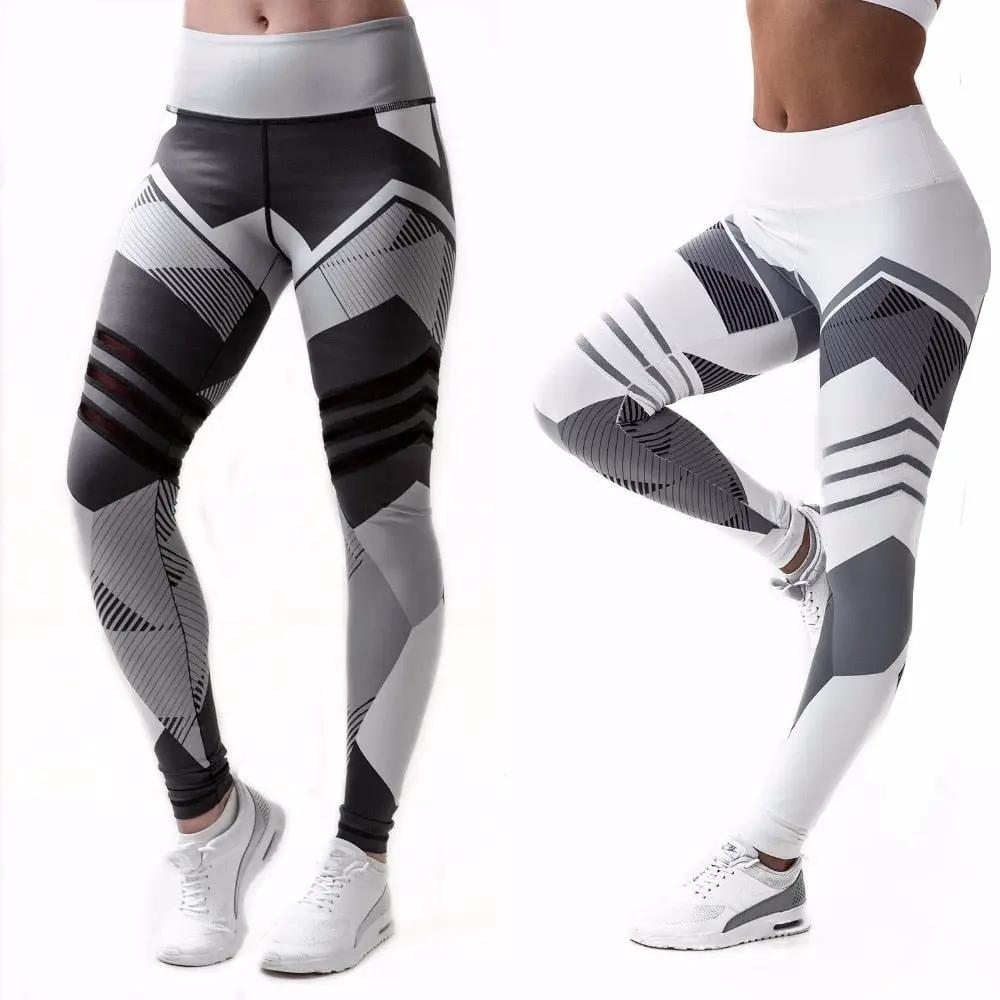 Women's yoga leggings by eprolo, geometric gray/black print, plus-size S-XXXL, 2 pairs
