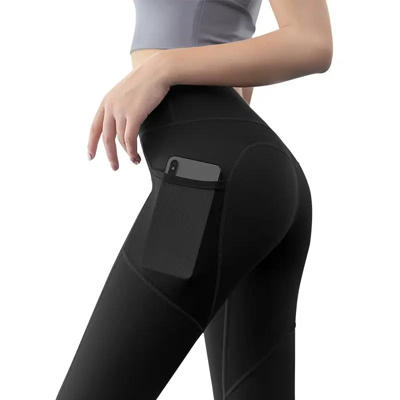 Black Sexy Women Yoga Sport Leggings Phone Pocket Fitness Running Pants Stretchy Sportswear Gym Leggings Slim Yoga Pant by eprolo