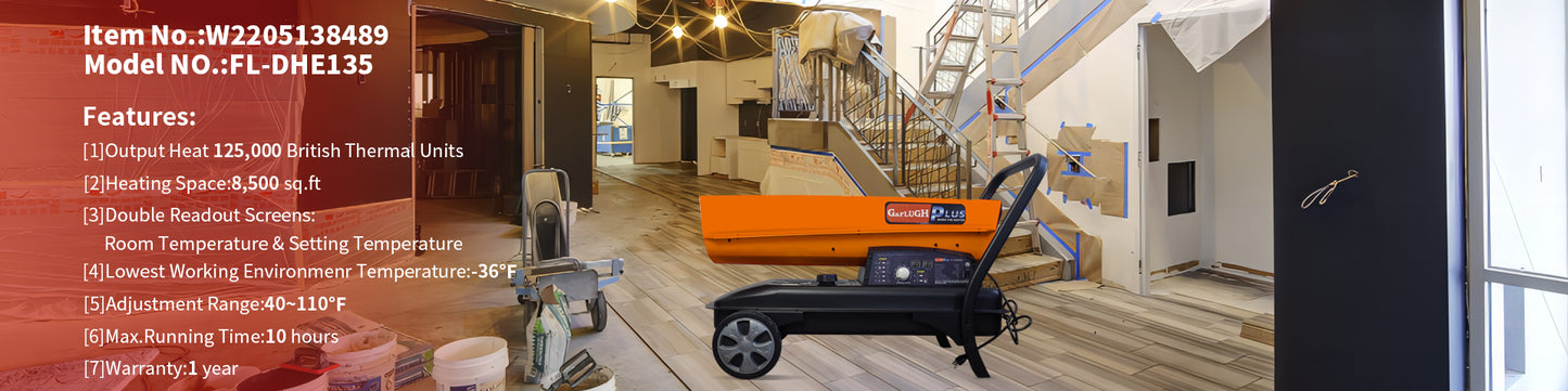 Diesel Heater with Thermostat Control and Overheat Protection for Jobsite Garage Construction Site and Farm