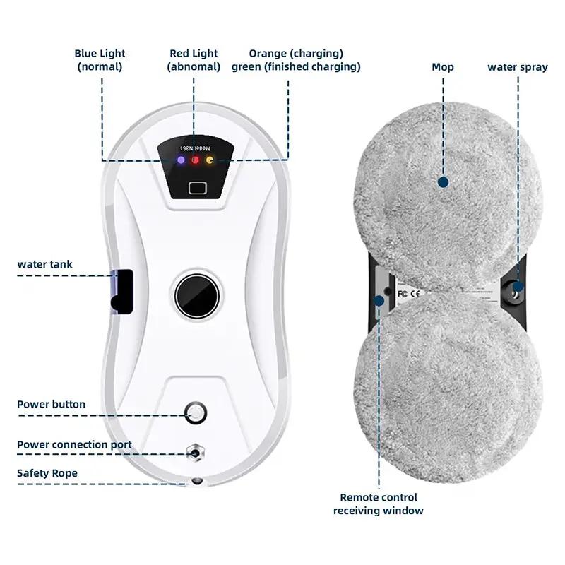 eprolo 5600Pa smart window cleaning robot with remote, white ultra-thin glass cleaner
