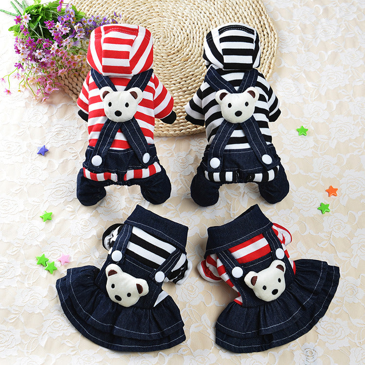 Striped Denim Suspenders for Dogs - Pet Clothing
