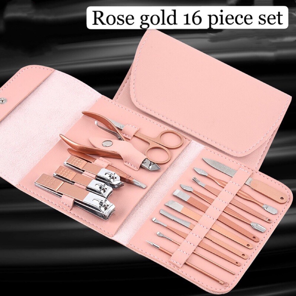 Rose Gold Nail Art Tool Set 16-piece Nail Clippers Nail Clipper Set Beauty Set Decoration Tools