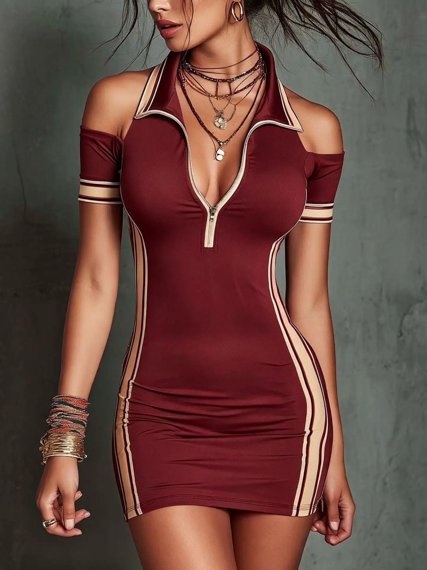 Elastic contrasting striped tight mini dress by eprolo