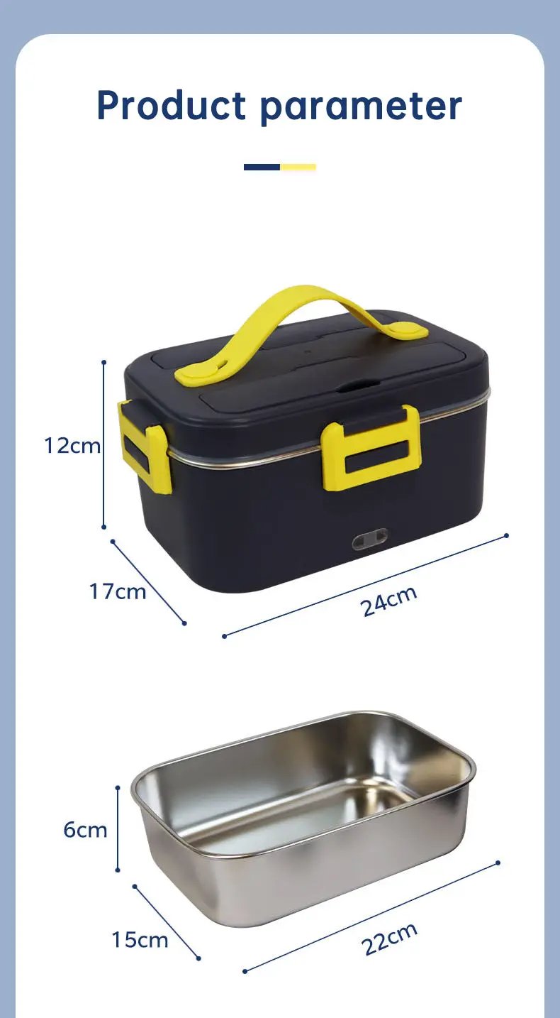 eprolo portable heated lunch box with stainless steel tray and yellow latches