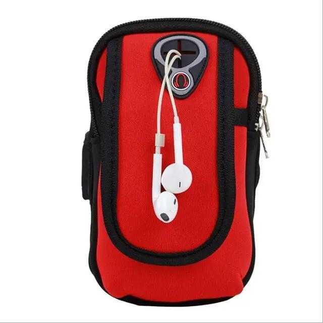 Sport Arm Running Bag by eprolo; red waterproof nylon phone holder with earphones attached