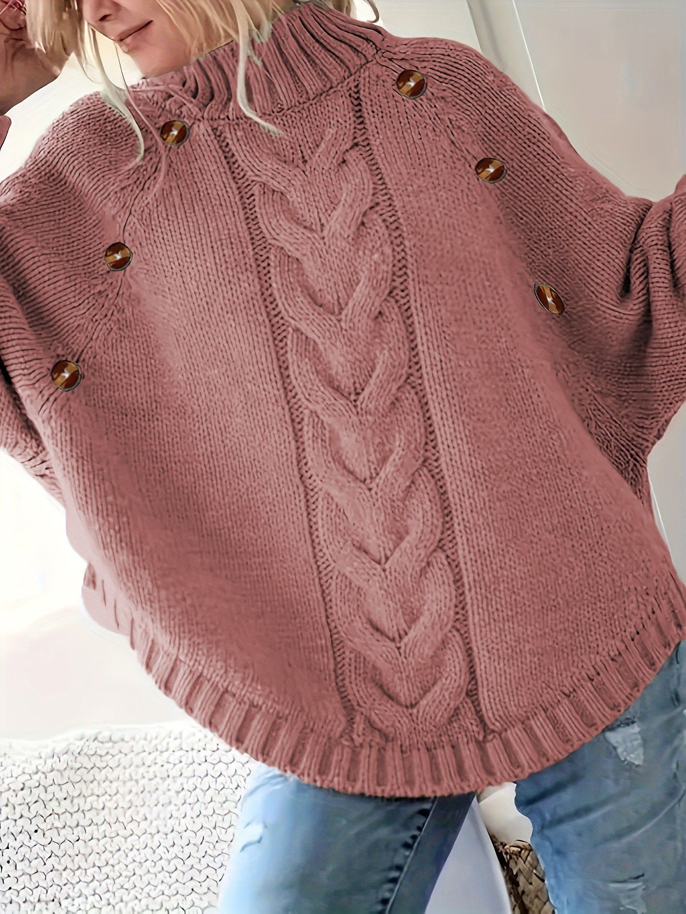 Chic Knit Sweater Women's Long Sleeve Crochet Pullover Batwing Sleeve Jumper  Style Autumn Winter Fashion Casual Wear