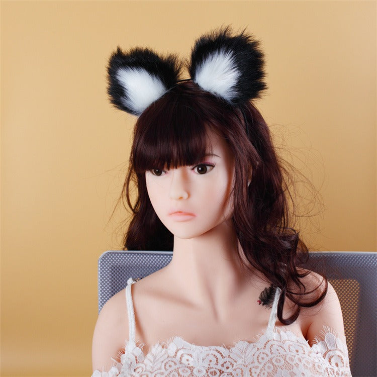 40cm black tailed white pointed bicolor fun plush hair clip with ear role-playing metal anal plug expansion