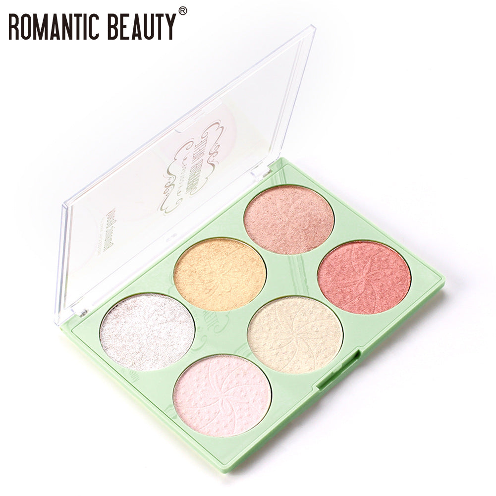 Romantic Beauty 6-Color Highlighter Pearl Brightening Repair Palette Makeup Face Repair Glitter