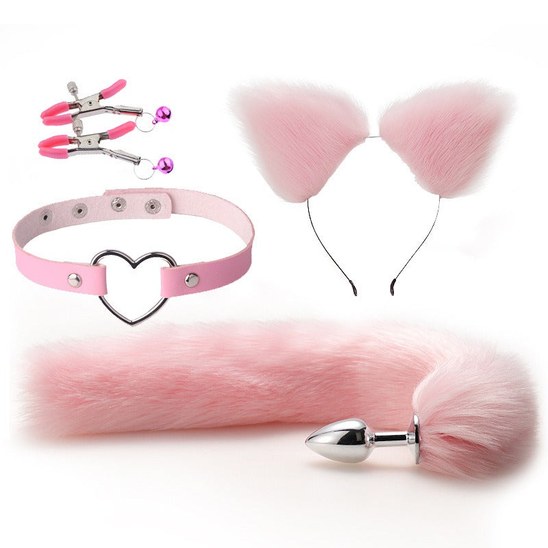 Erotic Ear Hairpin Posterior Anal Plugs Female Apparatus Sex Toys SM Metal Erotic Set Fox Tail 4 Pcs Set