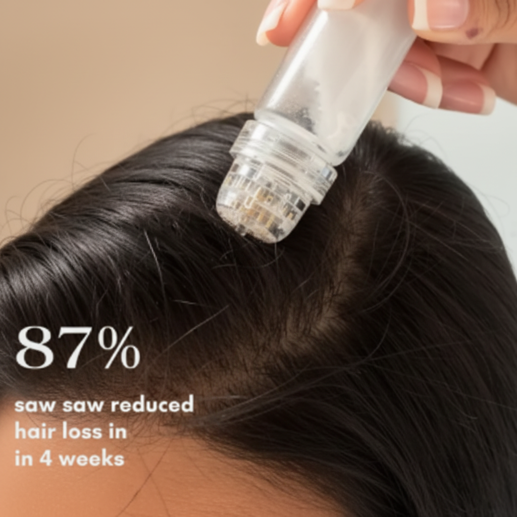 Hair Regrowth Microneedle Serum Kit by Oz-Direct.com; scalp care for anti-hair loss in use with microneedle applicator