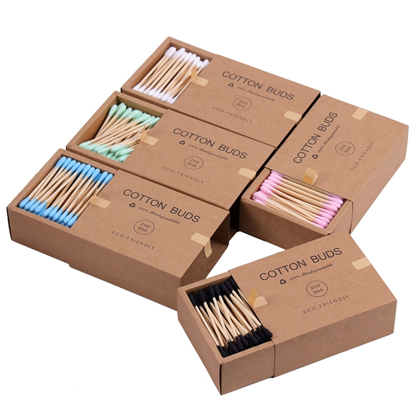 200PCS/Box Double Head Cotton Swab Bamboo Sticks Cotton Swab Disposable Buds Cotton For Beauty Makeup Nose Ears Cleaning