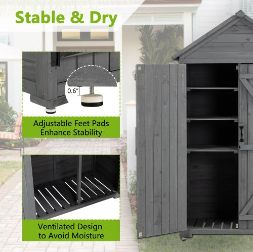 Outdoor Storage Cabinet, Garden Wood Tool Shed, Outside Wooden Shed Closet With Shelves And Latch For Yard 39.56x 22.04x 68.89