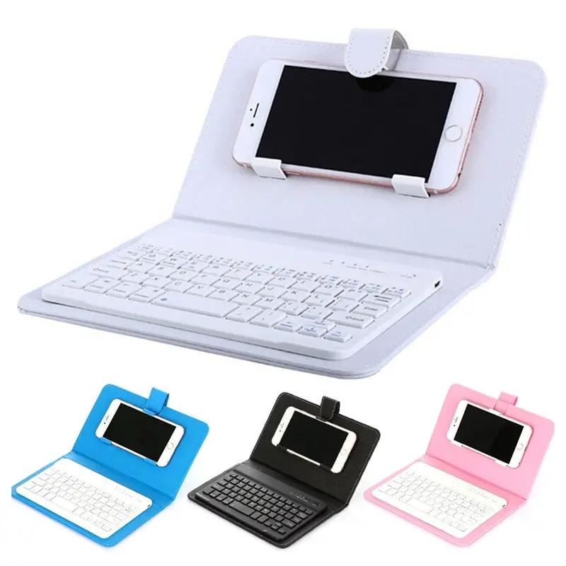 Portable PU leather wireless keyboard case with Bluetooth keyboard for iPhone/Android by eprolo white blue black pink