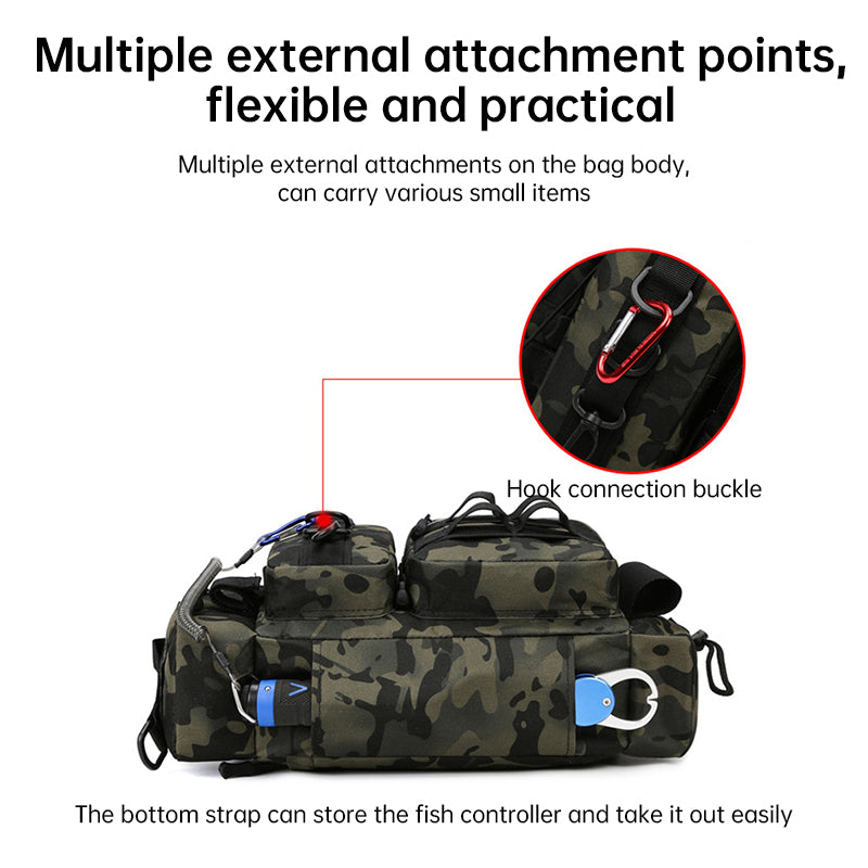 Men's Fishing Backpack: Equipped with bait box, equipment storage bag, pole holder, sling & shoulder bag design.