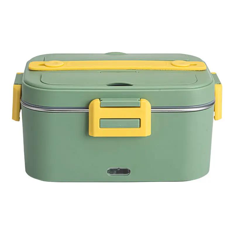 eprolo portable heated lunch box, green with yellow latches, compact electric bento food heater for travel